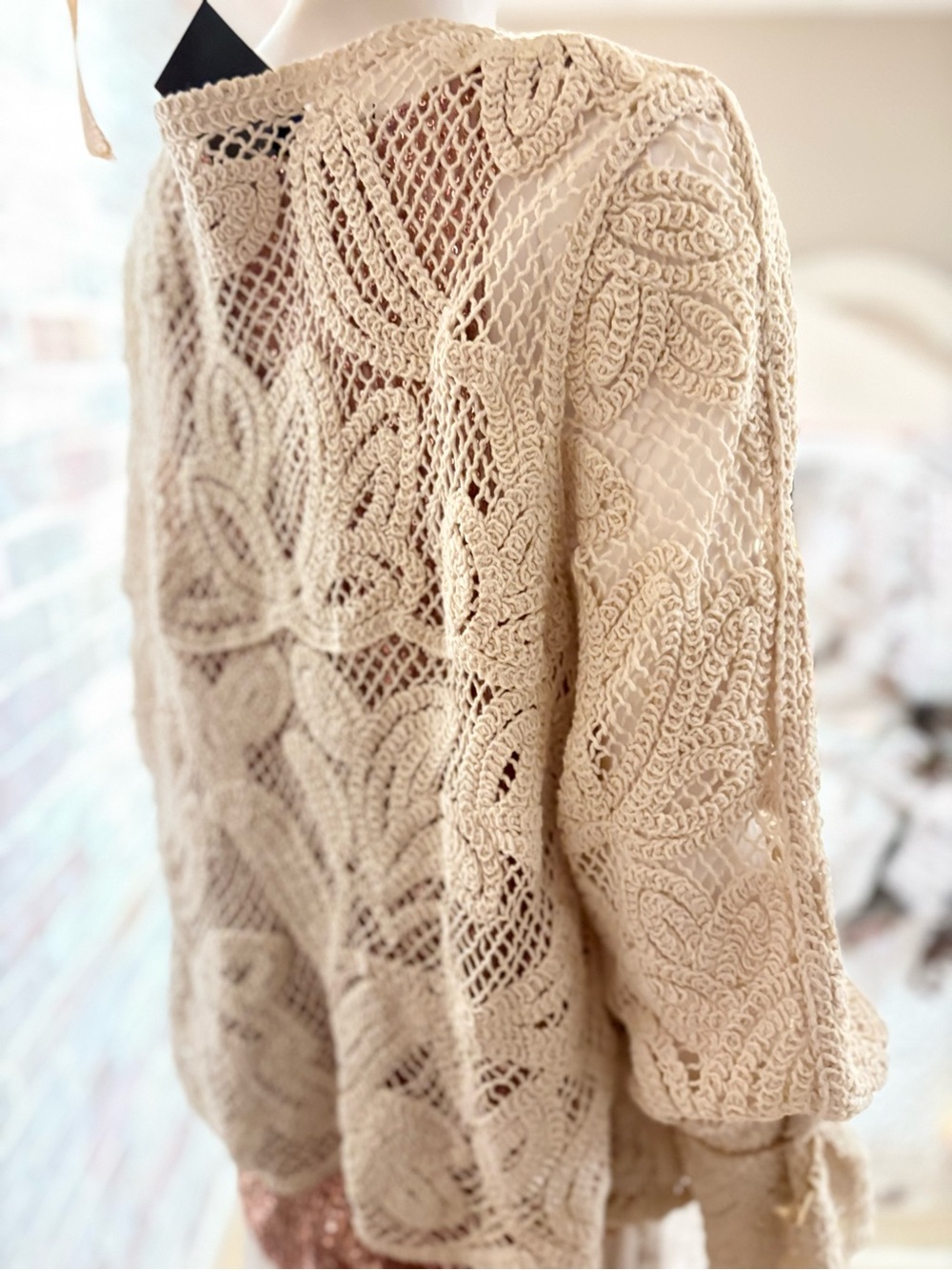 Cream Crochet Openwork Sweater Top